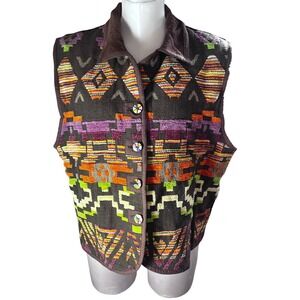 Vintage Anii By‎ Natural Southwest Geometric Print Textured Vest XL Aztec Folk